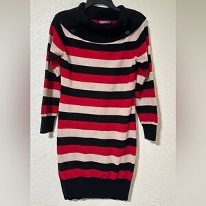 Say What? Red, Black, and Cream Striped Turtleneck Sweater